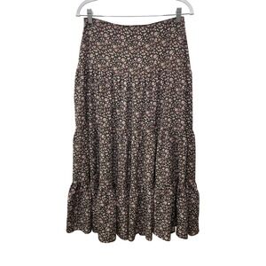 Charter‎ Club Floral Ditsy Print Tiered Maxi Skirt Black Boho Dark Cottage 10